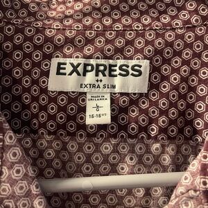 Express Men's Extra Slim Fit Hexagon Pattern Shirt - Maroon